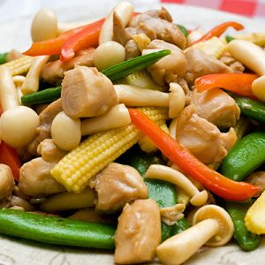 Thai Food Baby Corn with Meat or Veggie Option.