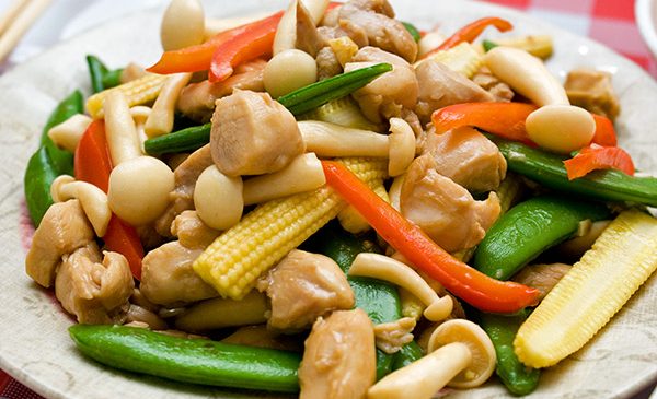 Thai Food Baby Corn with Meat or Veggie Option.
