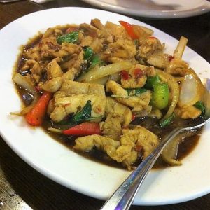 Traditional Thai Street Food. Hot basil chicken