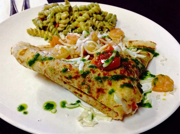 Our popular seafood crepe. Shrimp and crab.