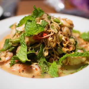 Spicy Thai seafood salad with Thai herbs