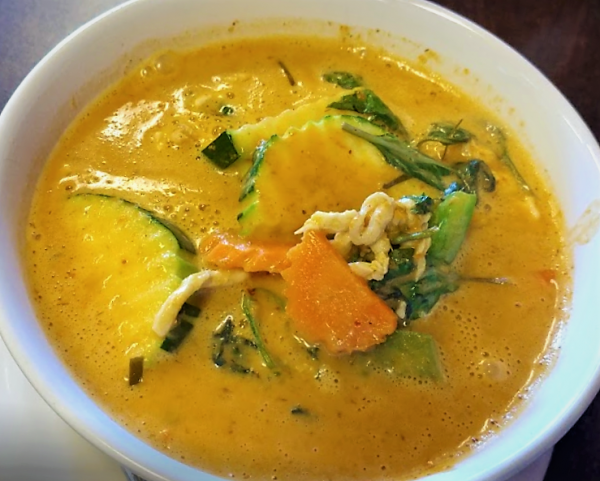 Rich Thai coconut milk mixed with red curry paste.